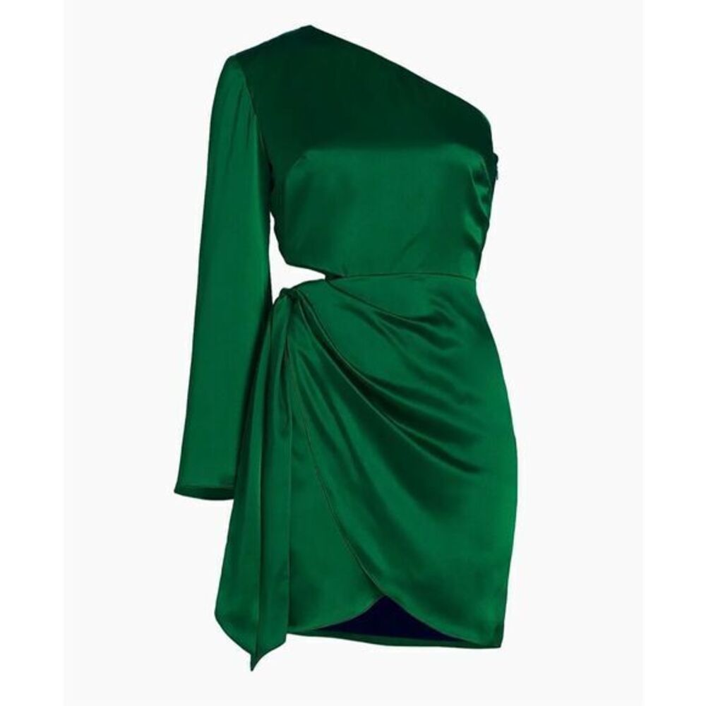 Amanda Uprichard Womens Dolores One-Shoulder Cut-Out Mini Dress Green Size XS